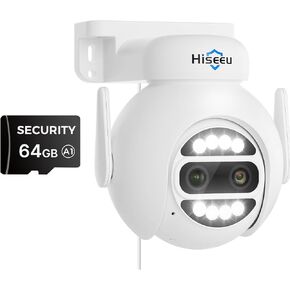 Hiseeu 4MP Wireless Security Camera,10X Zoom Security Camera Outdoor, 2 Ways Audio/ IP65 Waterproof,PTZ Outdoor Surveillance Camera with 64GB Card