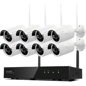 XMARTO Wireless Security Camera System 10CH 8PC 3MP Wireless Security IP Camera System(Built-in Router, Plug N Play, Mobile View, Night Vision, Supports Audio Microphones)