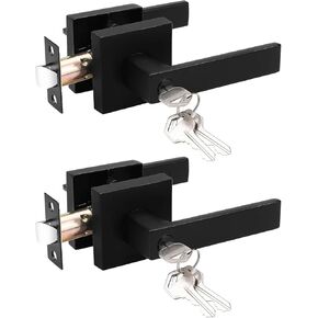 Probrico 6 Pack Entry Door Lever with Lock and Key,Entrance Door Handles for Office and Front Door,Matte Black Door Knobs Keyed Alike Same Key Lockset (Each with 3 Keys)