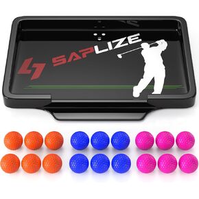 SAPLIZE Heavy Duty Golf Ball Tray with Cell Phone Holder – 53 Ball Capacity, High-Impact Design, Compatible with All Golf Hitting Mats, Ideal for Recording Golf Swing
