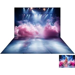 Kate Pink Smoke Stage Lighting Room Set Backdrops Blue Purple Stage Floor Backdrop(10x6.5ft,10x6.5ft)