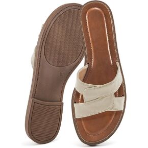 Almusen Womens flats Sandals Slides: Comfort Fashion Cross Slip On Dressy Summer Beach Shoes - Open Toe Slide Sandal for Women Aged 25-45 Everyday Wear