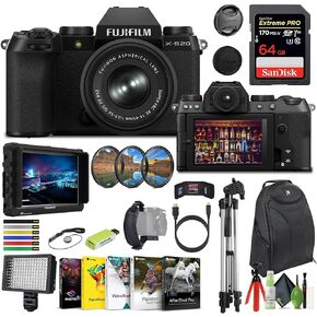 FUJIFILM X-S20 Mirrorless Camera with 15-45mm Lens + 64GB Memory Card + 4K Monitor + LED Light + Corel Photo & Video Editing Software + Backpack Bag + Tripod, Ideal Vlogging Camera Kit (16pc Bundle)