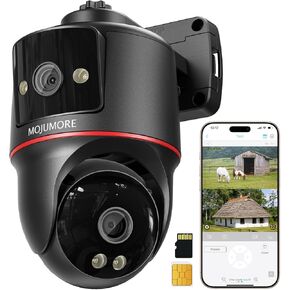 4G LTE Cellular Security Cameras, Dual Lens Security Camera, 2K No WiFi Security Camera Outdoor, Auto-Tracking/ Push Notification, 360° Live View, Color Night Vision, Built-in SIM Card/ 64GB SD Card