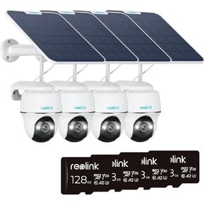 REOLINK Argus PT 4 Pack Bundle - Solar Security Camera Outdoor Includes Solar Panel, 5MP Nigh Vision, Pan Tilt, No Hub Needed, Include SD Card (128GB), Local Storage, 2-Way Talk, Smart Detection