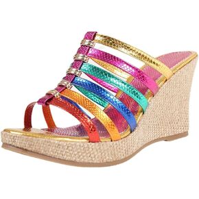 Women's Leather Weave Espadrille Wedge Sandals Fashion Strappy Comfortable Open Round Toe Slip On Platform Slides Summer Outdoor Beach Party Dress Slippers