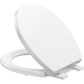 Round Toilet Seat with Toddler Seat Built In, Quick-Attach Hardware with Grip-Tight Bumpers, Quick-Release Design,Slow-Close Toilet Seat, Full Flat White