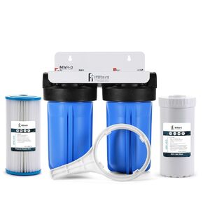 2-Stage 20" Well Water Whole House Filtration Complete Commercial Grade System | Removes Sediment, Chlorine, Rust, Odor, Taste, Iron, Heavy Metals | Dual Stage with 1" Ports