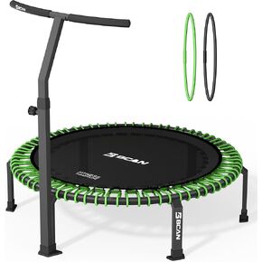 BCAN 560 LBS Soft Land Mini Trampoline, 48" Fitness Trampoline with Bungees, T Shape Adjustable Foam Handle, Stable, Quiet Exercise Rebounder for Kids Adults Indoor/Garden Workout-Black - 2025