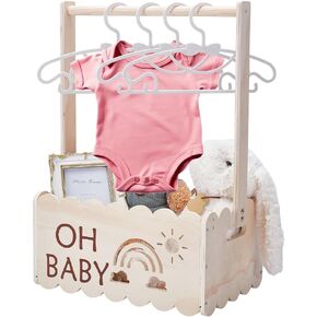 UniCraftale Wooden Baby Shower Crate Crate Baby Storage Crate Swating Batch Basket مع مقبض مع 8pcs شماعات Hel