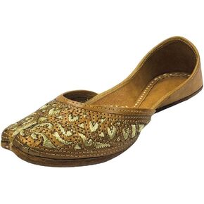 Ladies Copper Zari Work Punjabi Jutti Ethnic Mojari Handmade Leather Indain Jooti