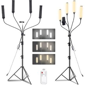 Four-arm LED Photography Light,with Tripod Light Stand and 2.4G Remote,2800k-6500k Fill Light for Live Stream Video Recording Eyebrow Tattoo Makeup YouTube Videos