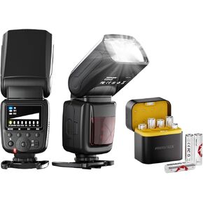 PHOTOOLEX FK300 Camera Flash Speedlite and 8 Pack Rechargeable AA Batteries Lithium with Charger