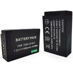 2-Pack LP-E17 Battery Compatible with Canon EOs RP, Rebel T7i, T6i, T6s, SL3, SL2, 77D, 8000D, 800D, 760D, 750D, 200D, M6, M5, M3 DSLR Cameras, Type-C Direct Charging Port 1500mAh 7.2V