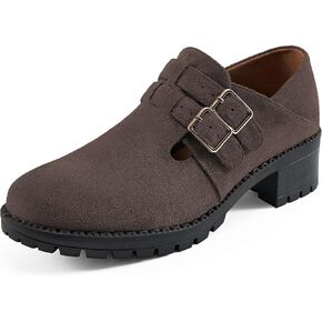 HARENCE Platform Loafers for Women: Casual Round Toe Suede Chunky Heeled Loafer Comfort Wedge Business Uniform Walking Shoes