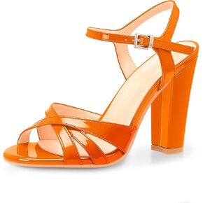 Women's Patent Leather Heeled Sandals - Chunky High Heel Open Toe with Adjustable Buckle Strap | Comfort Dress Shoes for Weddings/Parties