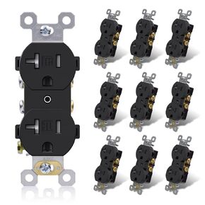 ELEGRP 20 Amp 125V Duplex Receptacle, Standard Electrical Wall Outlet, TR Tamper Resistant and WR Weather Resistant, 2 Pole 3 Wire, Self-Grounding, Residential Grade, UL Listed, Glossy White, 10 Pack