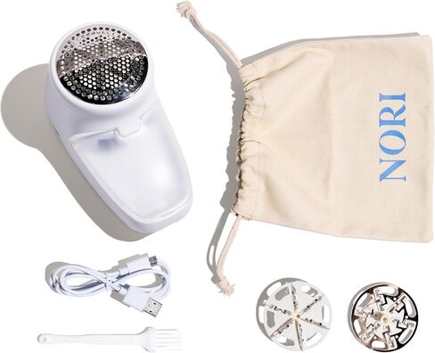 Nori Trim Fabric Shaver - Lint Remover for Clothes & Furniture Couch Pilling - Sweater Pill Remover - Clothes Shaver w/ 6 Precision Blades - Wireless & Rechargeable - Great Gift Idea for Mom-White in Kuwait