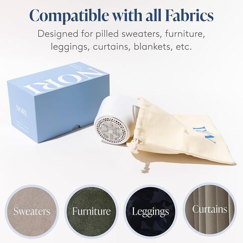 Nori Trim Fabric Shaver - Lint Remover for Clothes & Furniture Couch Pilling - Sweater Pill Remover - Clothes Shaver w/ 6 Precision Blades - Wireless & Rechargeable - Great Gift Idea for Mom-White in Kuwait