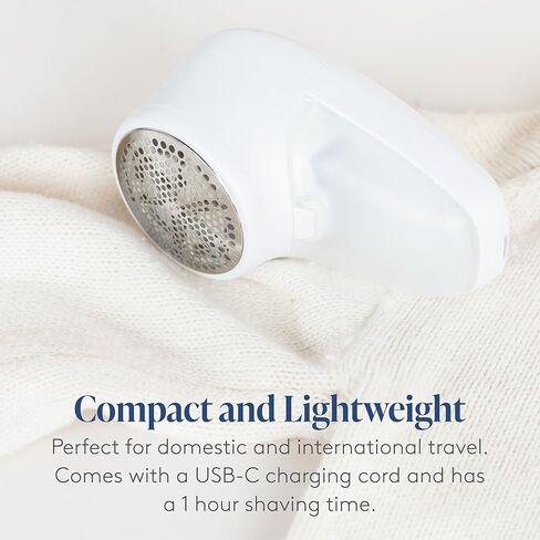 Nori Trim Fabric Shaver - Lint Remover for Clothes & Furniture Couch Pilling - Sweater Pill Remover - Clothes Shaver w/ 6 Precision Blades - Wireless & Rechargeable - Great Gift Idea for Mom-White in Kuwait