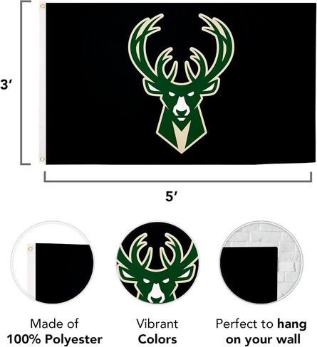 Desert Cactus Milwaukee Bucks Flag NBA 100% Polyester Indoor Outdoor 3x5 feet National Basketball Association Team Flags (Flag #1) in Saudi Arabia