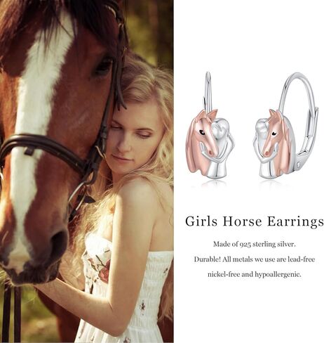 Hypoallergenic Horse Stud Earrings 925 Sterling Silver Cute Animal Stud Earrings Horse Jewelry Gifts for Women Girls, Rose Gold in Kuwait
