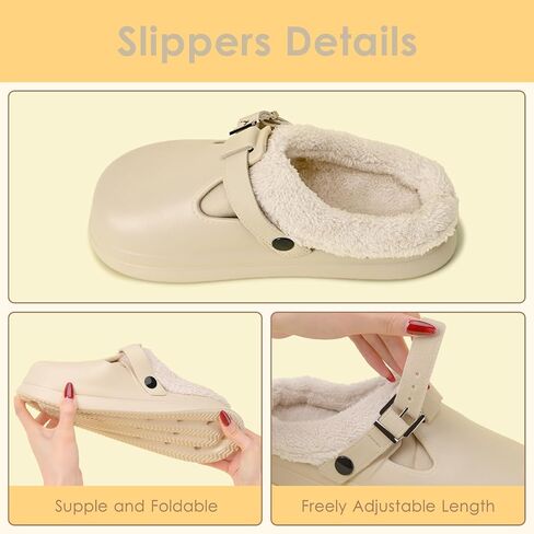 Women's Winter House Slippers with Cotton Lined, Fuzzy Fluffy Anti-Slip Bedroom Shoes, Indoor Outdoor Slip-On Slippers in Saudi Arabia