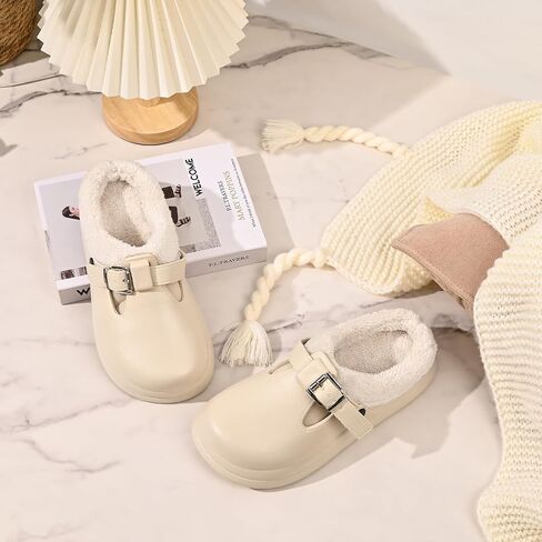 Women's Winter House Slippers with Cotton Lined, Fuzzy Fluffy Anti-Slip Bedroom Shoes, Indoor Outdoor Slip-On Slippers in Saudi Arabia