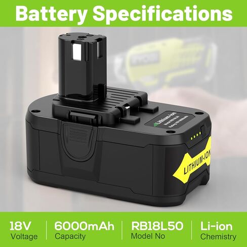 2 Packs 6.0Ah Lithium ion Battery Replacement for Ryobi 18V ONE+ P108(130429054) P102 P103 P104 P105 P107 Compatible with Cordless Power Tool in Saudi Arabia