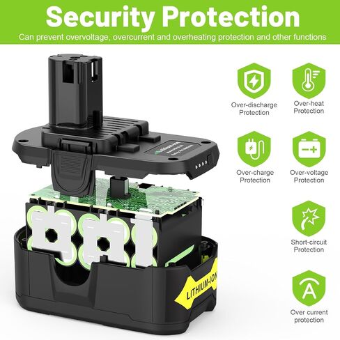 2 Packs 6.0Ah Lithium ion Battery Replacement for Ryobi 18V ONE+ P108(130429054) P102 P103 P104 P105 P107 Compatible with Cordless Power Tool in Saudi Arabia