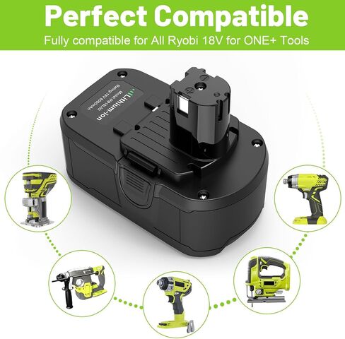 2 Packs 6.0Ah Lithium ion Battery Replacement for Ryobi 18V ONE+ P108(130429054) P102 P103 P104 P105 P107 Compatible with Cordless Power Tool in Saudi Arabia