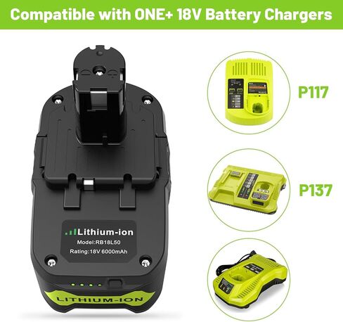2 Packs 6.0Ah Lithium ion Battery Replacement for Ryobi 18V ONE+ P108(130429054) P102 P103 P104 P105 P107 Compatible with Cordless Power Tool in Saudi Arabia