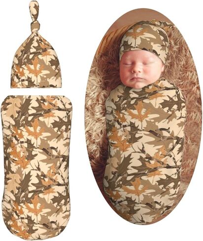 KiuLoam Cute Mallard Duck Leaf Animal Print Newborn Swaddle Blanket with Hat Set Soft Baby Receiving Blankets Baby Swaddle Sack for Baby Boys Girls in Saudi Arabia