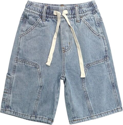 KIDSCOOL SPACE Children's Denim Shorts,Ribbed Elastic Waistband with Strings Summer Jeans Half Pants in Kuwait