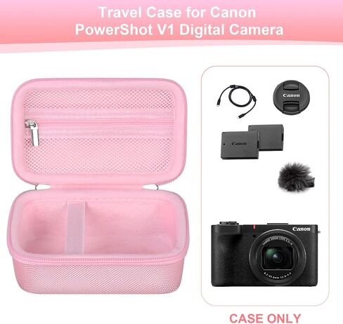 علبة الكاميرا للكاميرا الرقمية Canon PowerShot V1 ، PowerShot V1 Vlogging Camera Travel Bag Hard ، حامل غلاف التخزين الواقي للبطاريات وبطاقة SD وقارئ الكبل وبطاقة الذاكرة والوردي in Kuwait