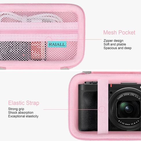 علبة الكاميرا للكاميرا الرقمية Canon PowerShot V1 ، PowerShot V1 Vlogging Camera Travel Bag Hard ، حامل غلاف التخزين الواقي للبطاريات وبطاقة SD وقارئ الكبل وبطاقة الذاكرة والوردي in Kuwait