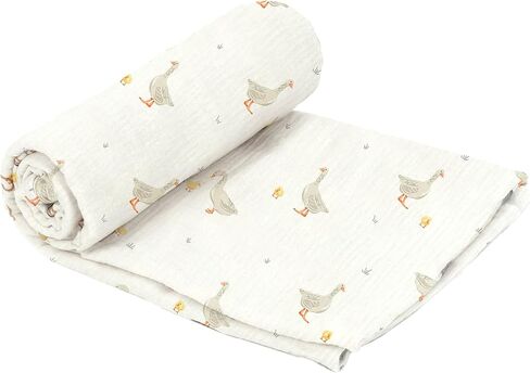 MON AMI Mother Goose Swaddle & Rattle Gift Set – Soft 47" Cotton Muslin Blanket for Newborns, Tummy Time, Sunshield, Nursing Cover & Privacy Throw with 6" Plush Rattle in Kuwait