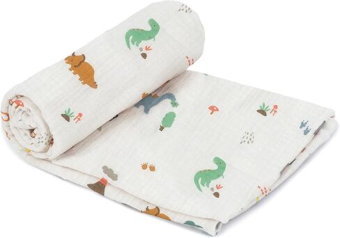 MON AMI Mother Goose Swaddle & Rattle Gift Set – Soft 47" Cotton Muslin Blanket for Newborns, Tummy Time, Sunshield, Nursing Cover & Privacy Throw with 6" Plush Rattle in Kuwait
