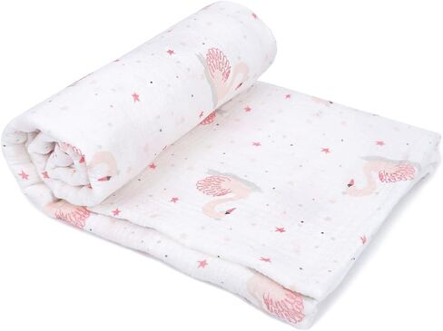 MON AMI Mother Goose Swaddle & Rattle Gift Set – Soft 47" Cotton Muslin Blanket for Newborns, Tummy Time, Sunshield, Nursing Cover & Privacy Throw with 6" Plush Rattle in Kuwait