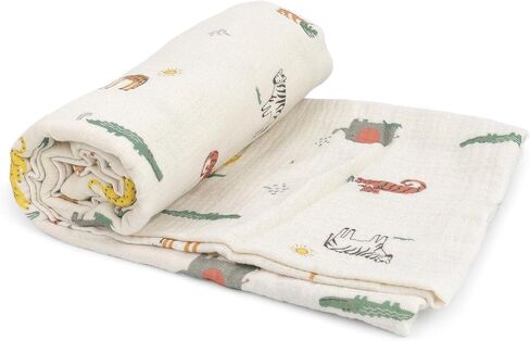 MON AMI Mother Goose Swaddle & Rattle Gift Set – Soft 47" Cotton Muslin Blanket for Newborns, Tummy Time, Sunshield, Nursing Cover & Privacy Throw with 6" Plush Rattle in Kuwait
