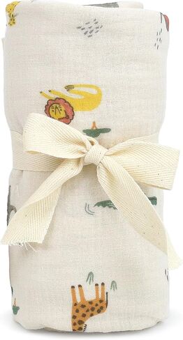 MON AMI Mother Goose Swaddle & Rattle Gift Set – Soft 47" Cotton Muslin Blanket for Newborns, Tummy Time, Sunshield, Nursing Cover & Privacy Throw with 6" Plush Rattle in Kuwait