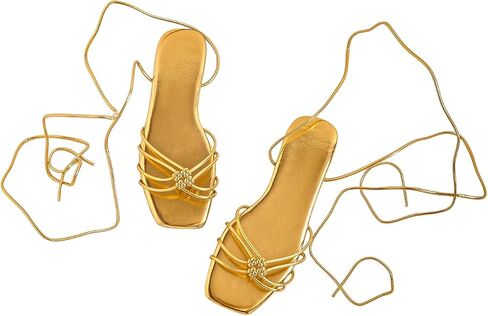 GORGLITTER Women's Braided Lace Up Sandals Dressy Metallic Strappy Flat Sandals Casual Gladiator Shoes in Saudi Arabia