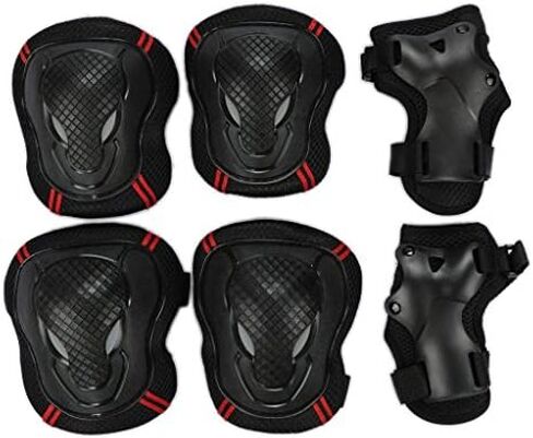 Adjustable Skateboard Skate Helmet with Protective Gear Knee Pads Elbow Pads Wrist Pads for Youth Outdoor Sports, BMX, Skateboard, Scooter, Bike, Roller, Kid's Protective Gear Set Black L in Kuwait