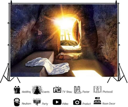 DASHAN 7x5ft Polyester Easter Tomb Cross Holy Light Christian Backdrop for Church God Bless Jesus Religious Prayer Crucifixion Photography Background Resurrection Christian Church Baptism Photo Prop in Saudi Arabia
