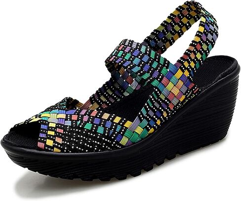 Veroders Women's Woven Elastic Sandals Breathable Flexible Comfortable Platform Wedges Sandals Walking Mary Jane Platform Sandals Shoes in Kuwait