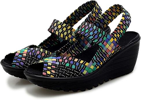 Veroders Women's Woven Elastic Sandals Breathable Flexible Comfortable Platform Wedges Sandals Walking Mary Jane Platform Sandals Shoes in Kuwait