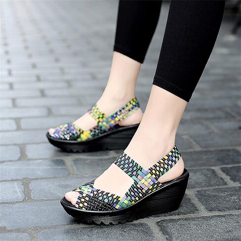 Veroders Women's Woven Elastic Sandals Breathable Flexible Comfortable Platform Wedges Sandals Walking Mary Jane Platform Sandals Shoes in Kuwait