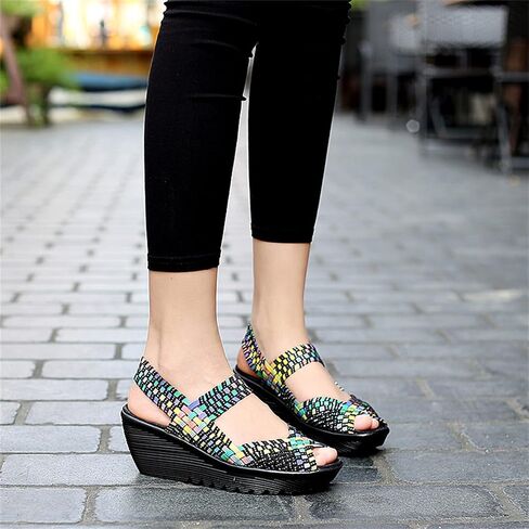 Veroders Women's Woven Elastic Sandals Breathable Flexible Comfortable Platform Wedges Sandals Walking Mary Jane Platform Sandals Shoes in Kuwait