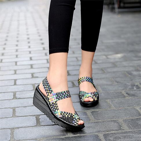 Veroders Women's Woven Elastic Sandals Breathable Flexible Comfortable Platform Wedges Sandals Walking Mary Jane Platform Sandals Shoes in Kuwait