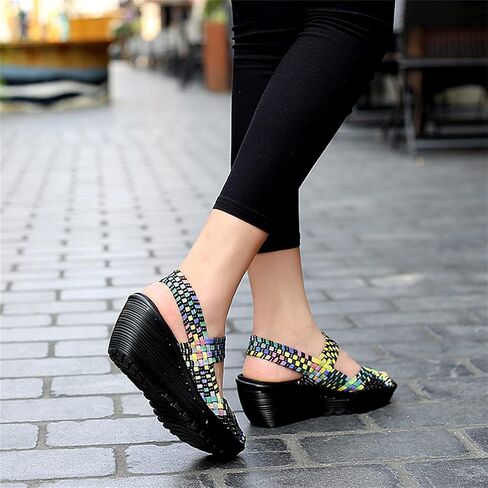 Veroders Women's Woven Elastic Sandals Breathable Flexible Comfortable Platform Wedges Sandals Walking Mary Jane Platform Sandals Shoes in Kuwait
